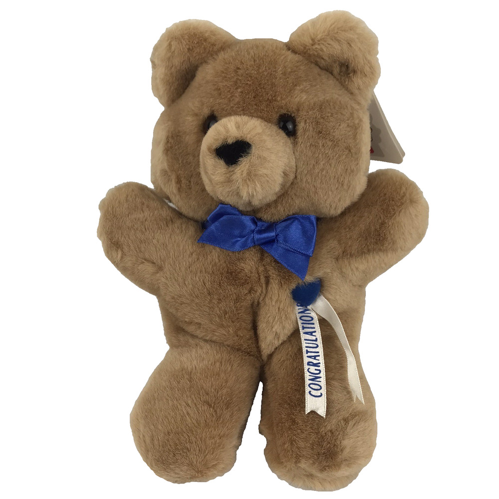 VTG Dakin Heart Throb Teddy Bear 10" Blue Heart Bow Congratulations 1985 w/ Tag
